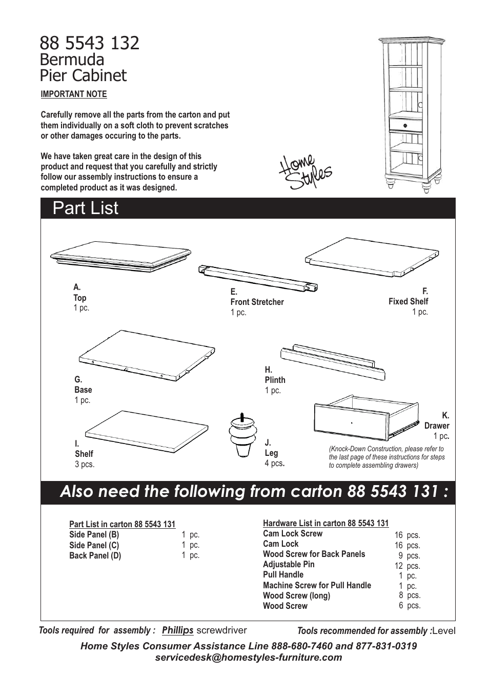 Part list, Bermuda pier cabinet | Home Styles 5543-13 User Manual | Page 2 / 6