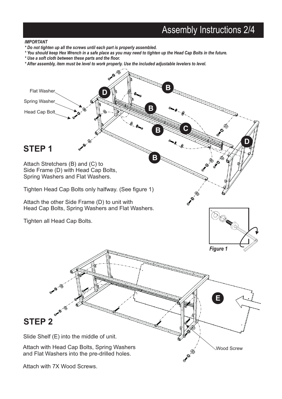 Assembly instructions 2/4, Step 1, Step 2 | Home Styles 5050-34 User Manual | Page 2 / 4