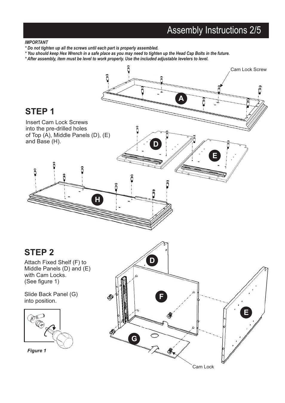 Assembly instructions 2/5, Step 1 step 2 | Home Styles 5541-10 User Manual | Page 3 / 6