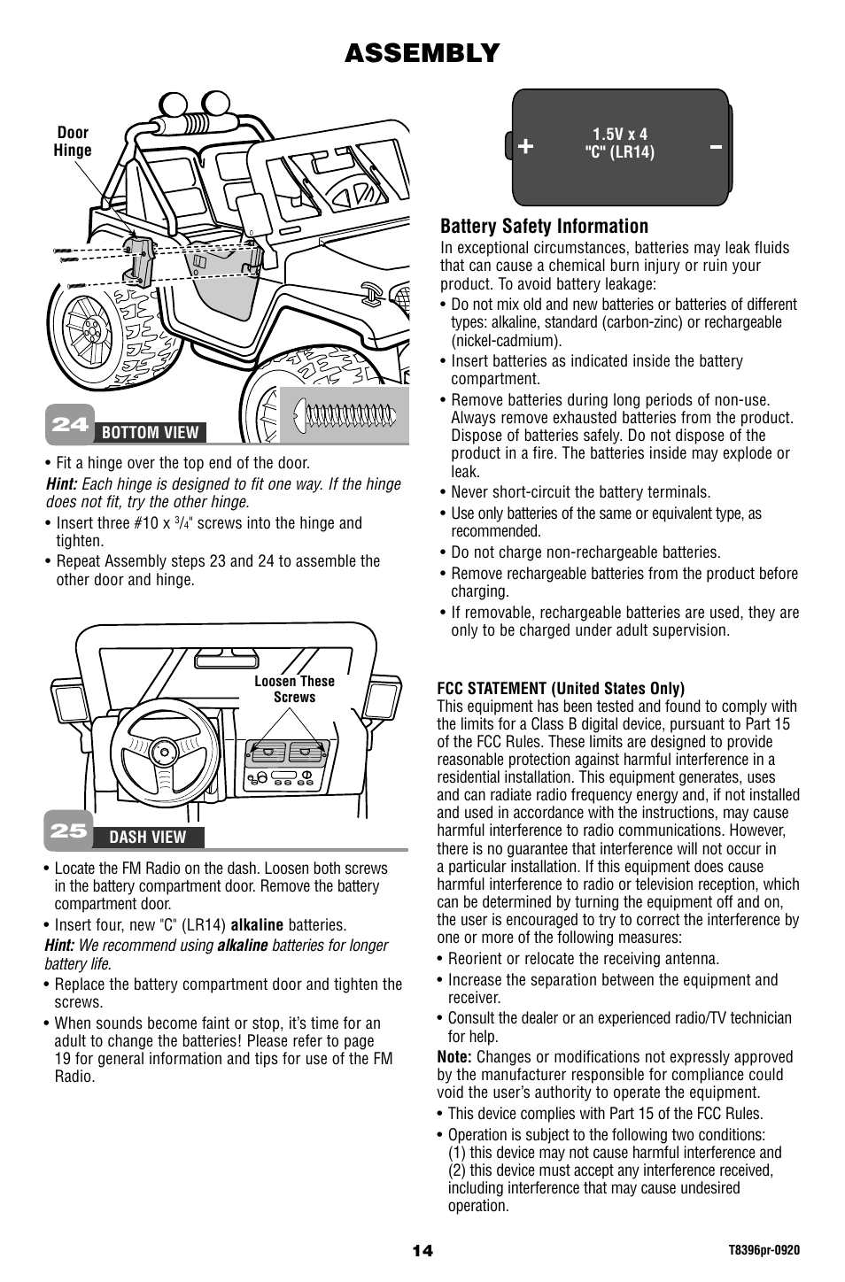 Assembly | Barbie JAMMIN' JEEP T8396 User Manual | Page 14 / 24