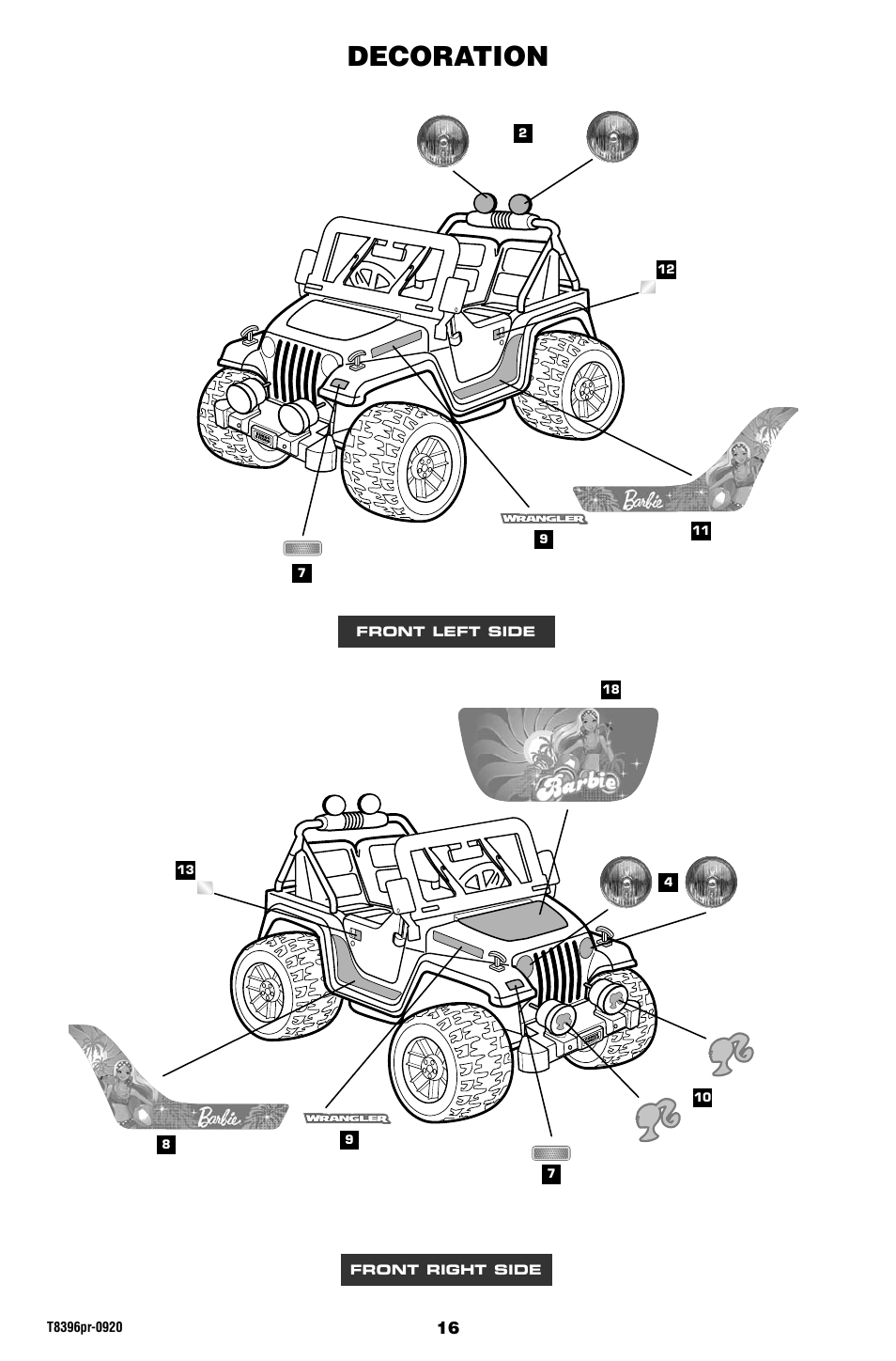 Decoration | Barbie JAMMIN' JEEP T8396 User Manual | Page 16 / 24