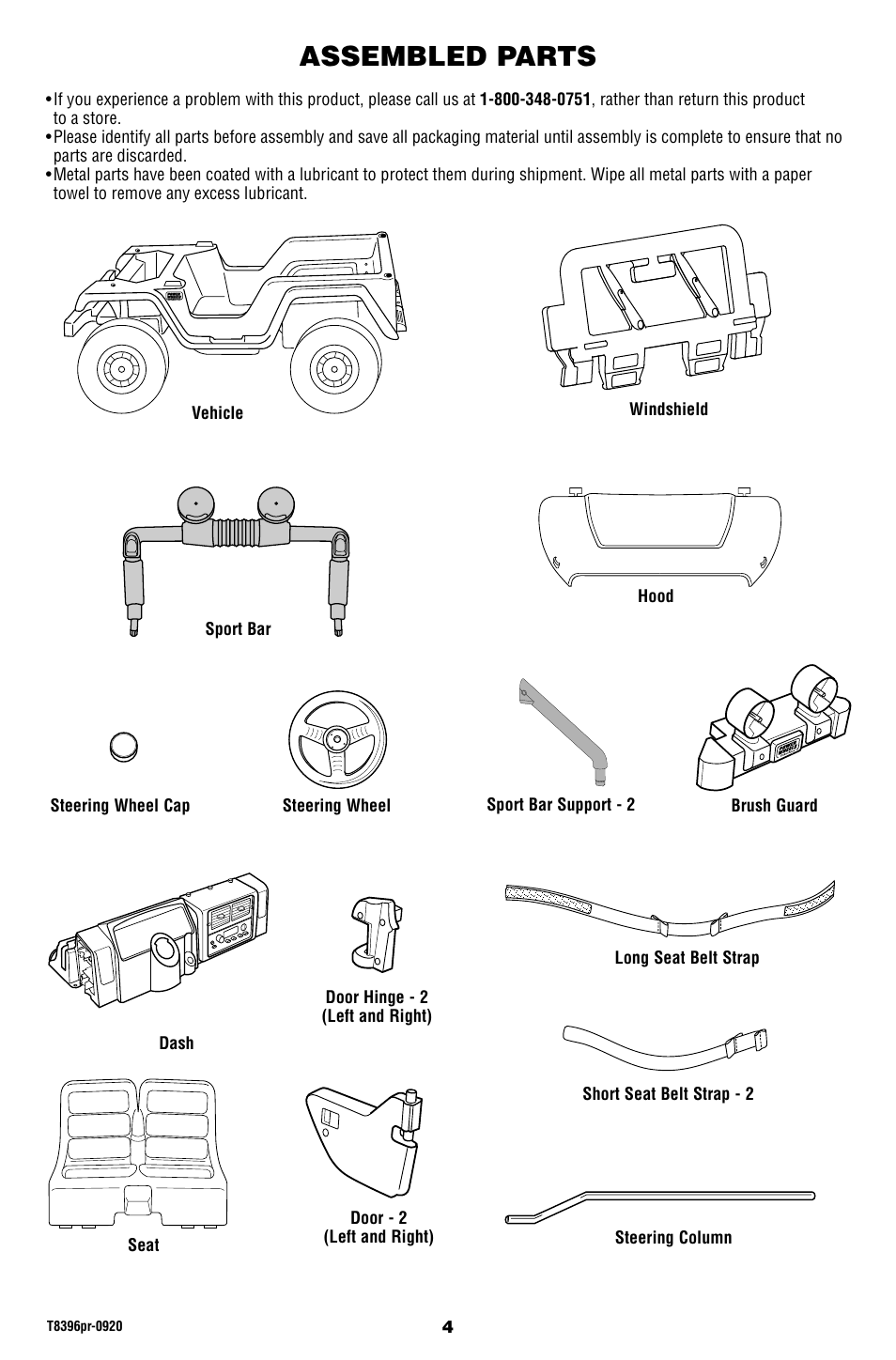 Assembled parts | Barbie JAMMIN' JEEP T8396 User Manual | Page 4 / 24