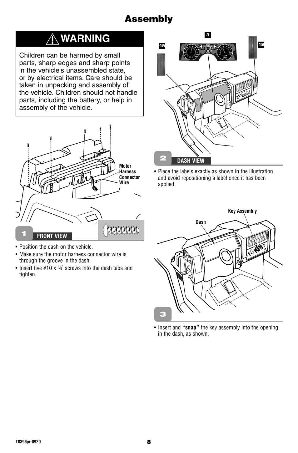 Warning, Assembly | Barbie JAMMIN' JEEP T8396 User Manual | Page 8 / 24