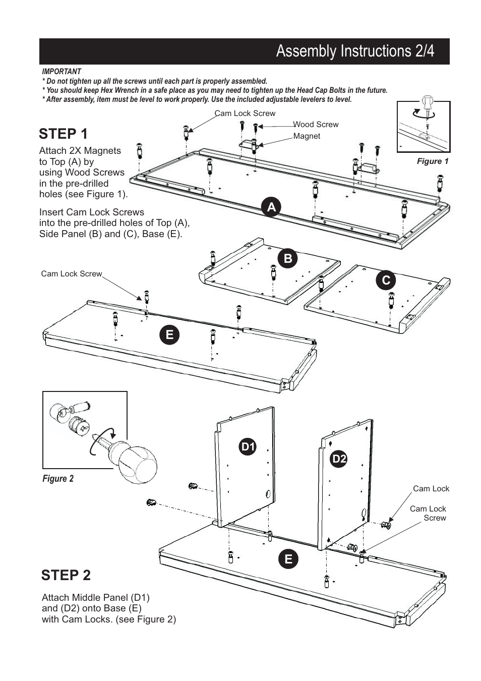 Assembly instructions 2/4, Step 1, Step 2 | Ab e c | Home Styles 5540-12 User Manual | Page 3 / 5