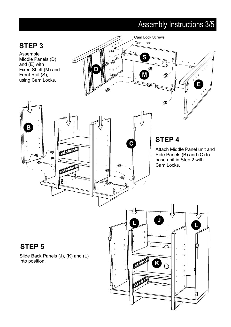 Assembly instructions 3/5, Step 4, Step 3 | Step 5 | Home Styles 5539-100 User Manual | Page 3 / 5