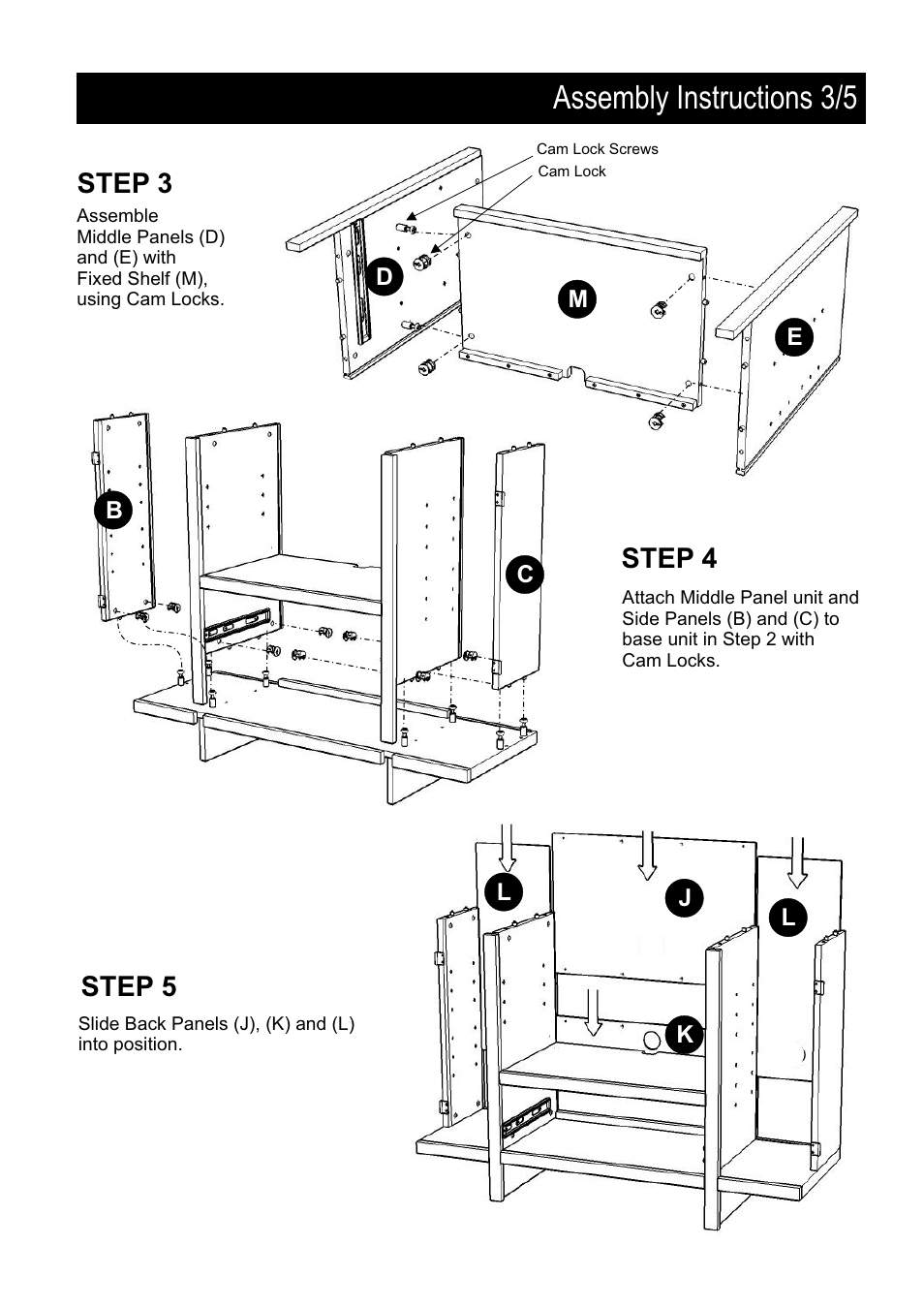 Assembly instructions 3/5, Step 4, Step 3 | Step 5 | Home Styles 5539-120 User Manual | Page 4 / 6