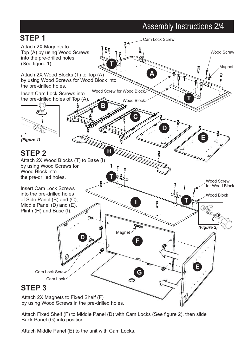 Assembly instructions 2/4, Step 3, Step 1 step 2 | Home Styles 5530-10 User Manual | Page 3 / 5