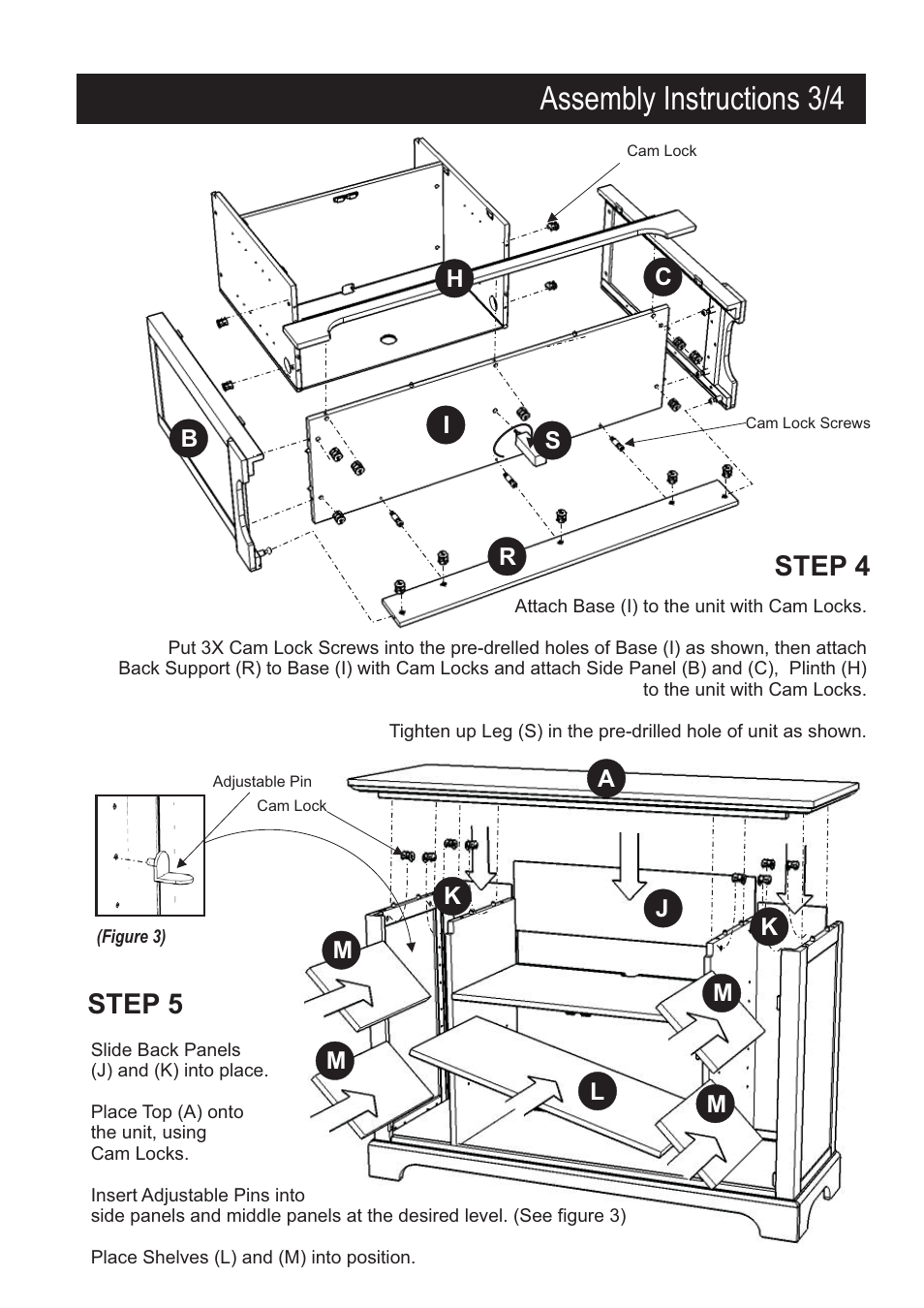 Assembly instructions 3/4, Step 4, Step 5 | Home Styles 5530-10 User Manual | Page 4 / 5