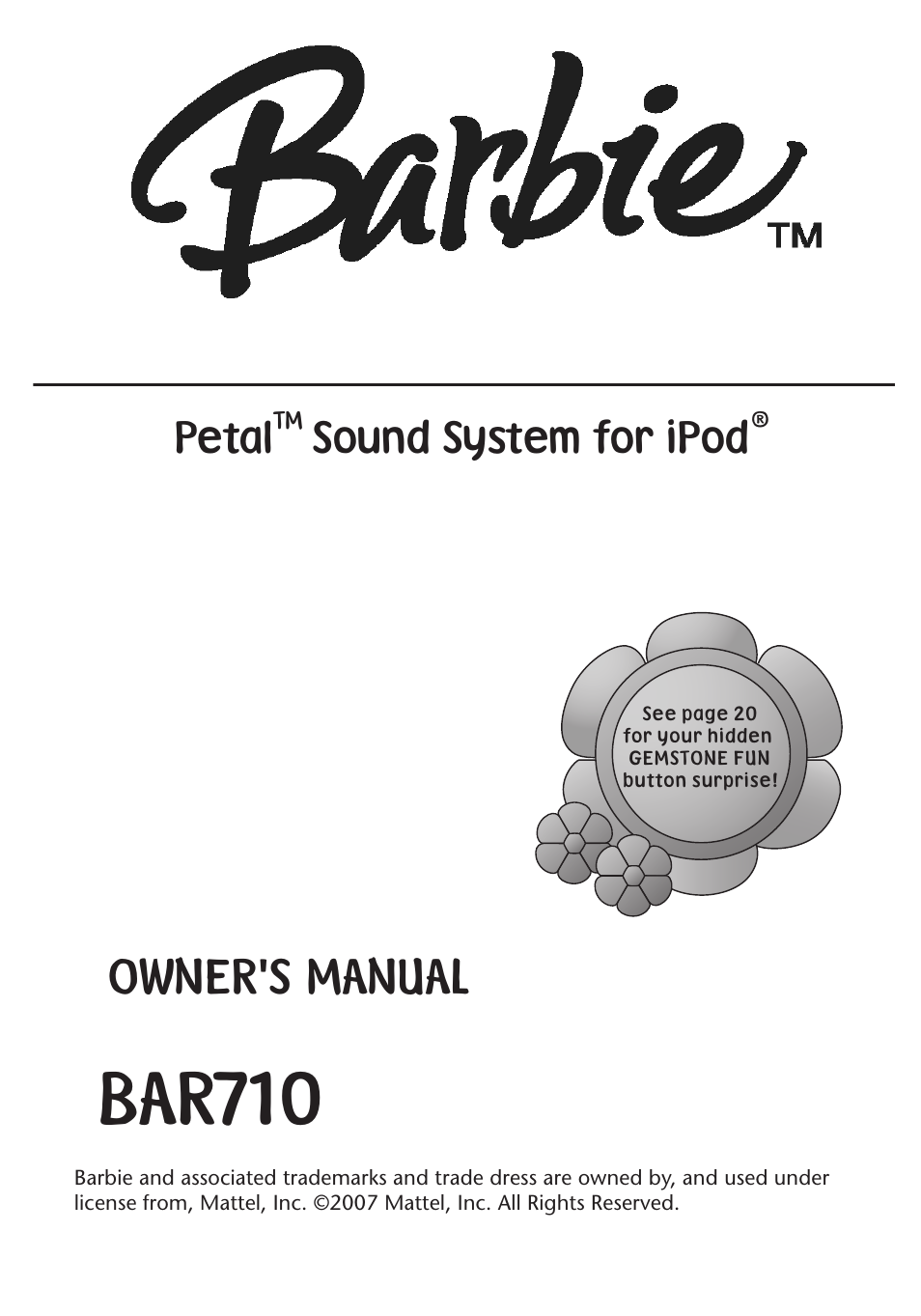 Emerson Radio Barbie Petal Sound System for iPod BAR710 User Manual | 27 pages