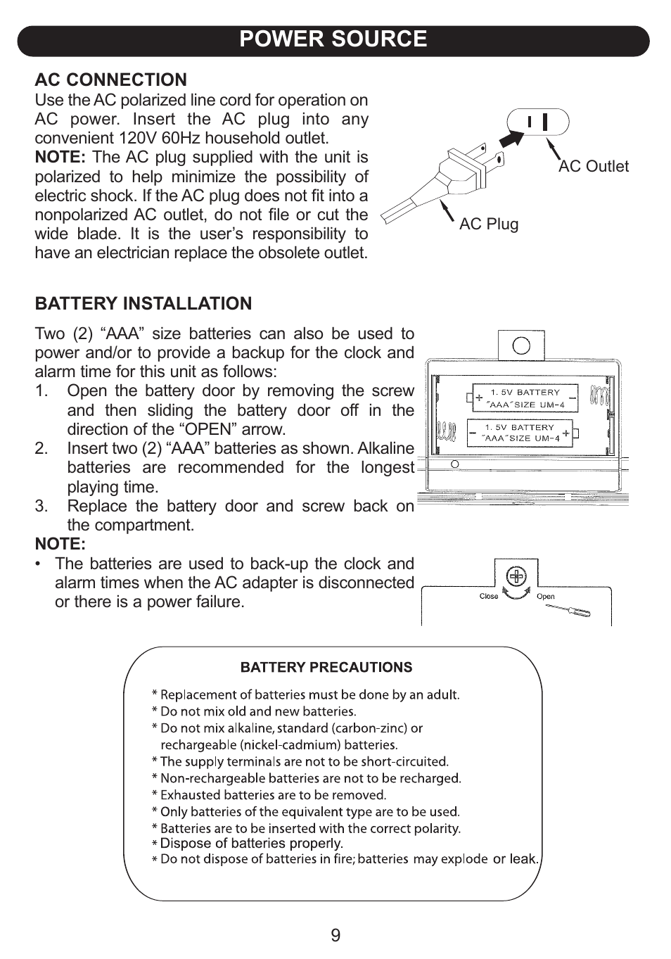 Power source | Emerson Radio Barbie Petal Sound System for iPod BAR710 User Manual | Page 10 / 27