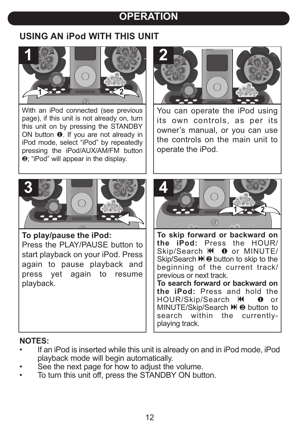 Operation | Emerson Radio Barbie Petal Sound System for iPod BAR710 User Manual | Page 13 / 27