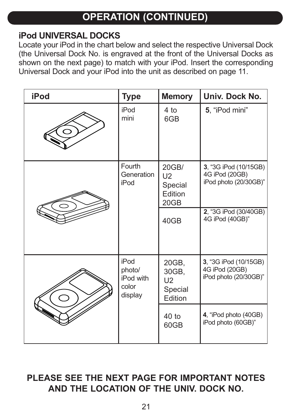 Operation (continued), Ipod universal docks | Emerson Radio Barbie Petal Sound System for iPod BAR710 User Manual | Page 22 / 27
