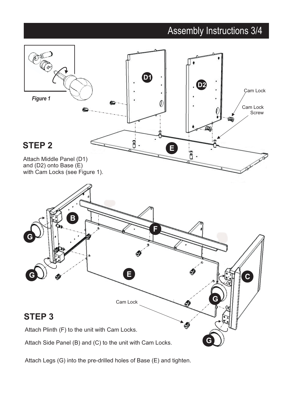 Assembly instructions 3/4, Step 3, Step 2 | Home Styles 5527-09 User Manual | Page 3 / 4