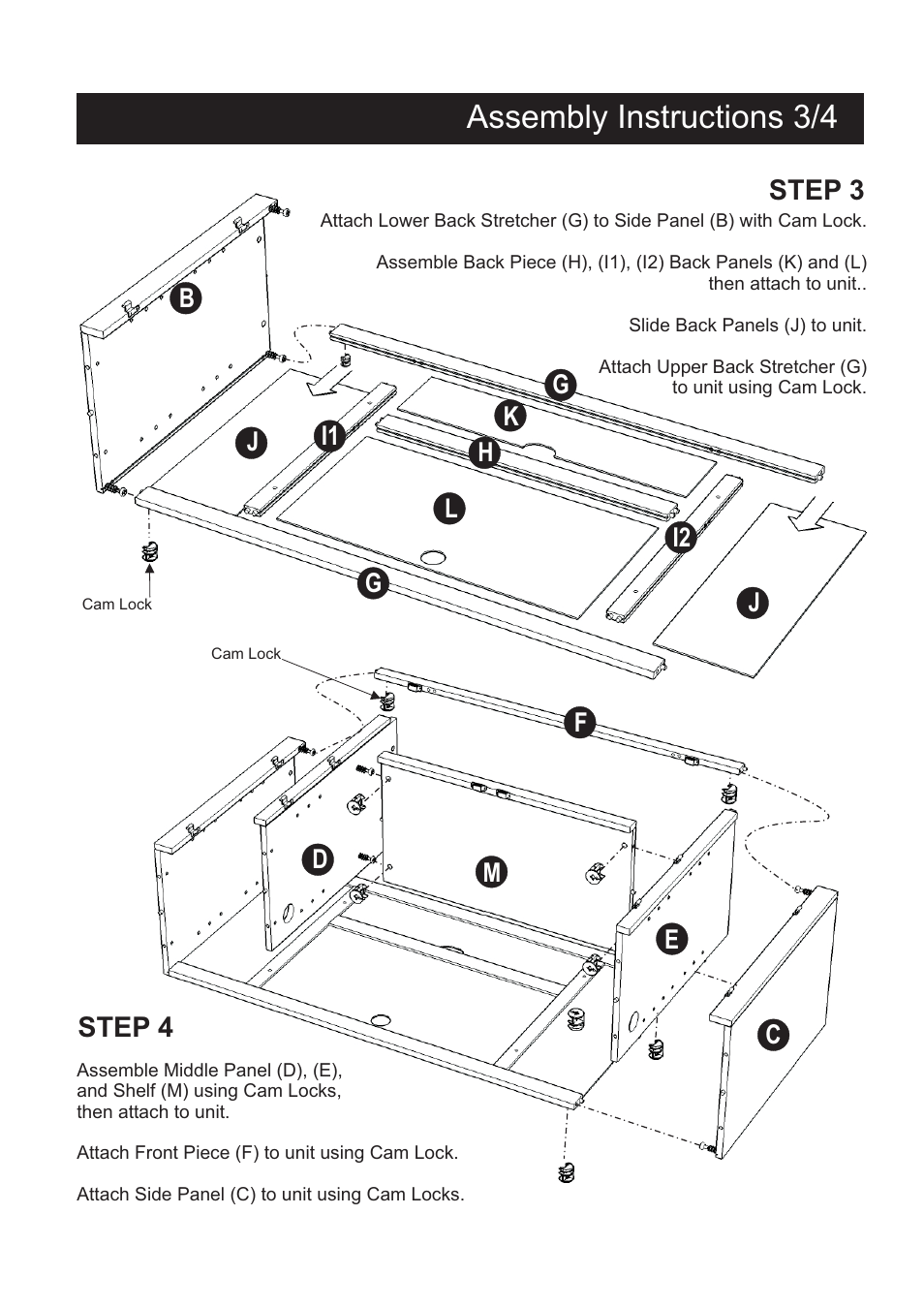 Assembly instructions 3/4, Step 3, Step 4 | Home Styles 5180-10 User Manual | Page 4 / 5