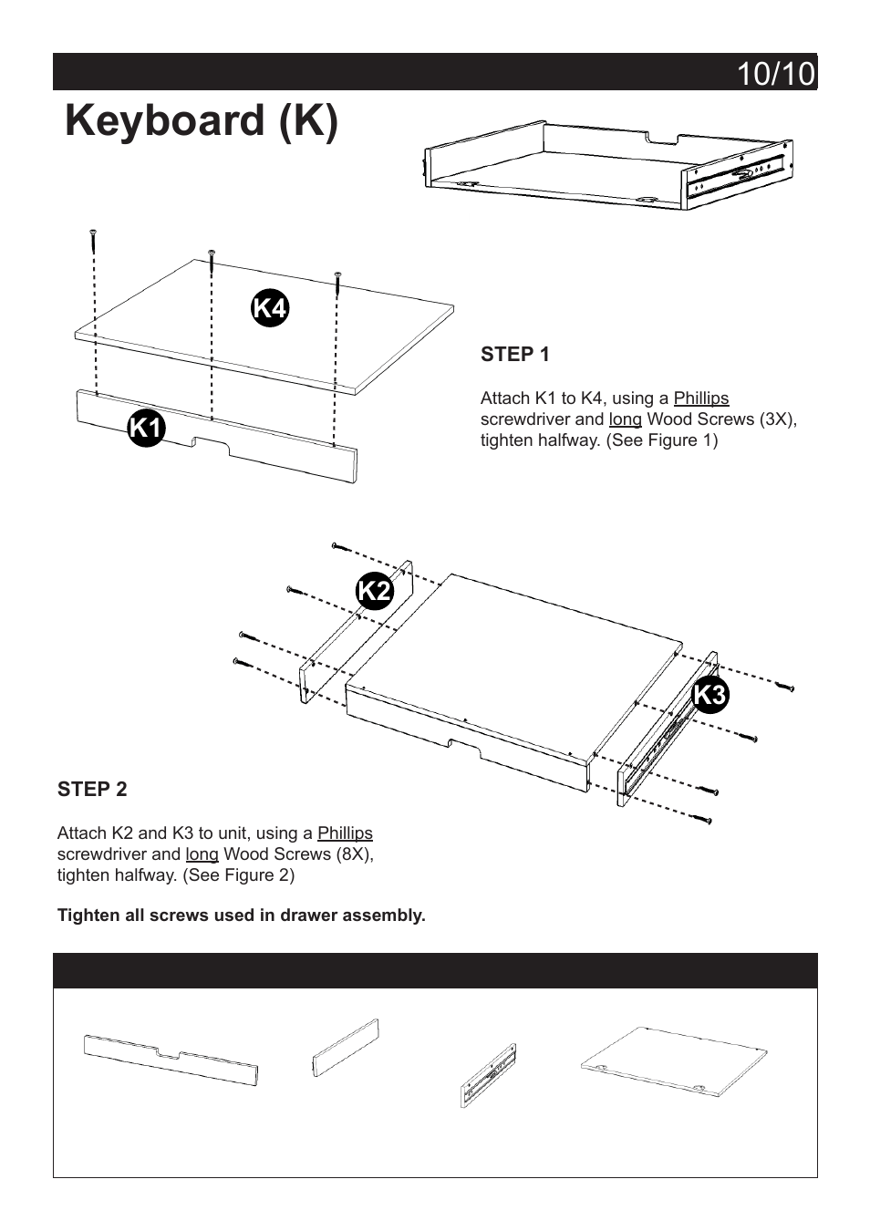 Keyboard (k), Assembly instructions 11 part list, K4 k1 k2 k3 | Home Styles 5549-18 User Manual | Page 10 / 10