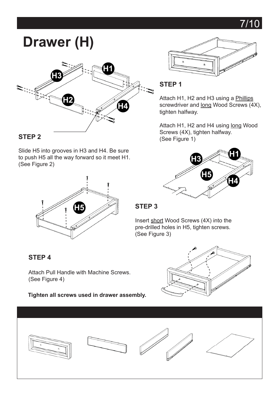 Drawer (h), Assembly instructions 8 part list | Home Styles 5549-18 User Manual | Page 7 / 10