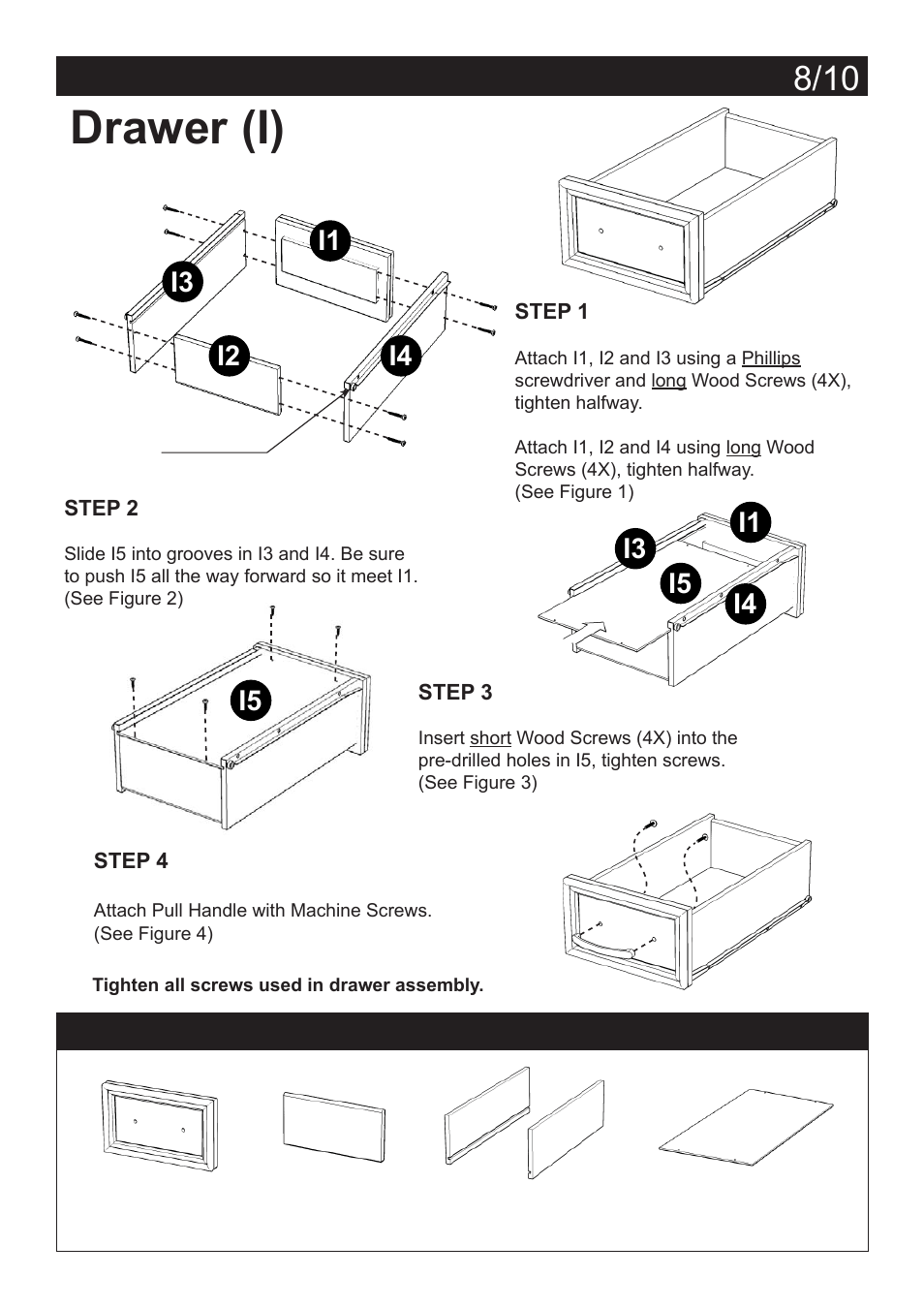 Drawer (i), Assembly instructions 9 part list | Home Styles 5549-18 User Manual | Page 8 / 10