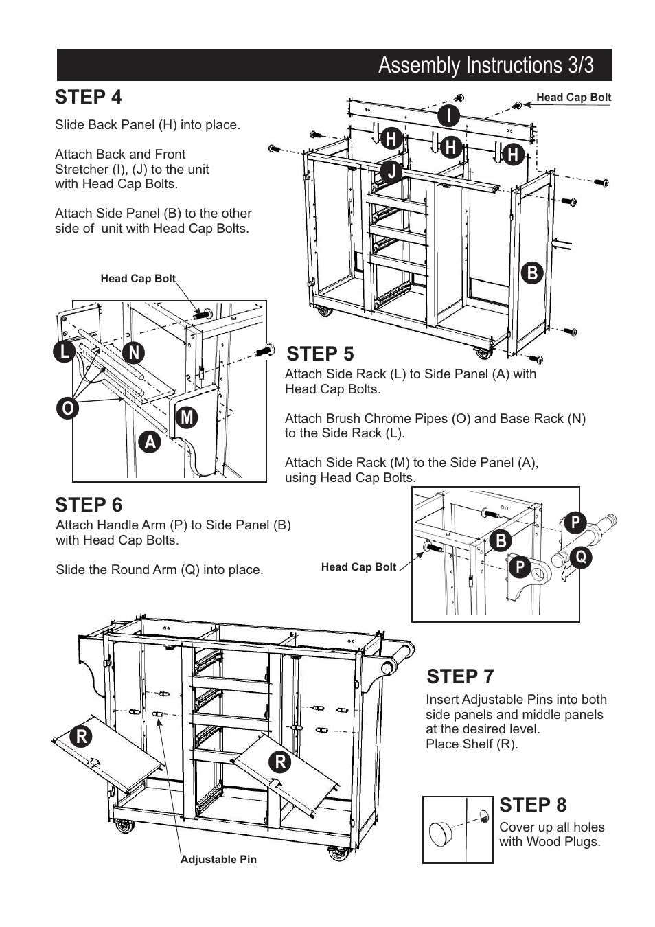 Assembly instructions 3/3, Step 4 step 7 step 8, Step 5 | Step 6 | Home Styles 9100-1711 User Manual | Page 3 / 5