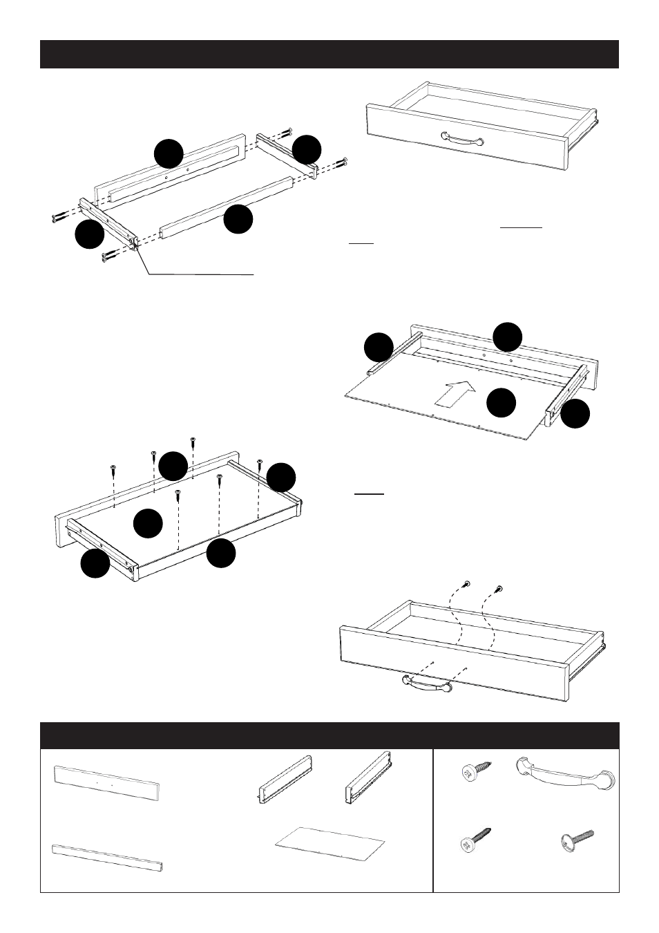 Drawer (p), Assembly instructions 5 part list hardware list | Home Styles 9001-0411 User Manual | Page 5 / 5