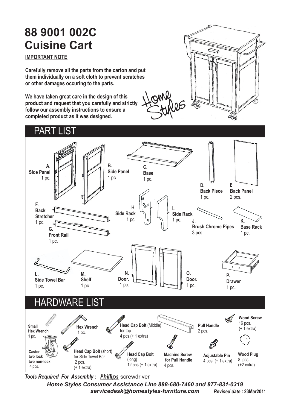 Home Styles 9001-0211 User Manual | 5 pages