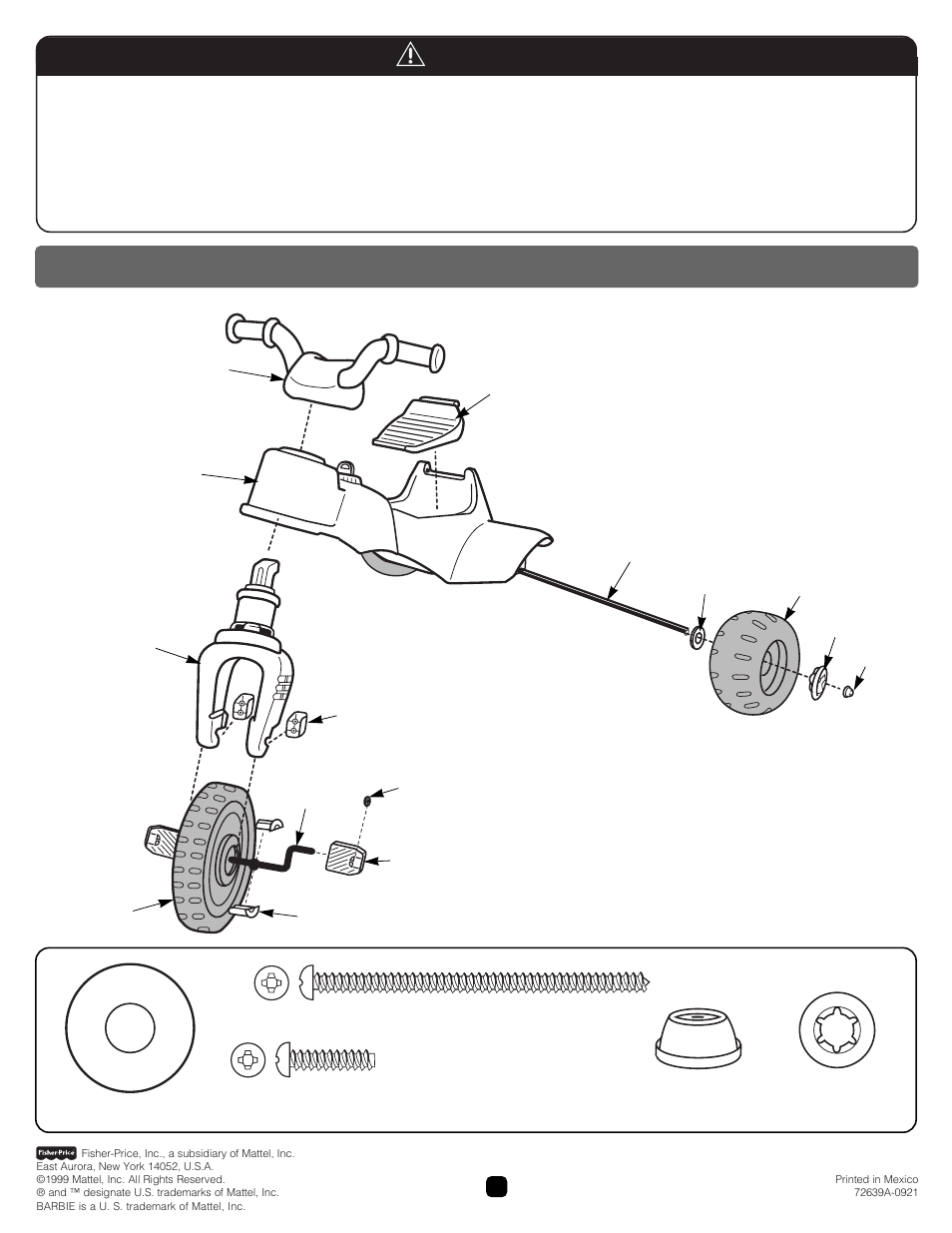Parts, Warning | Barbie BUTTERFLY TRIKE 72639 User Manual | Page 2 / 8
