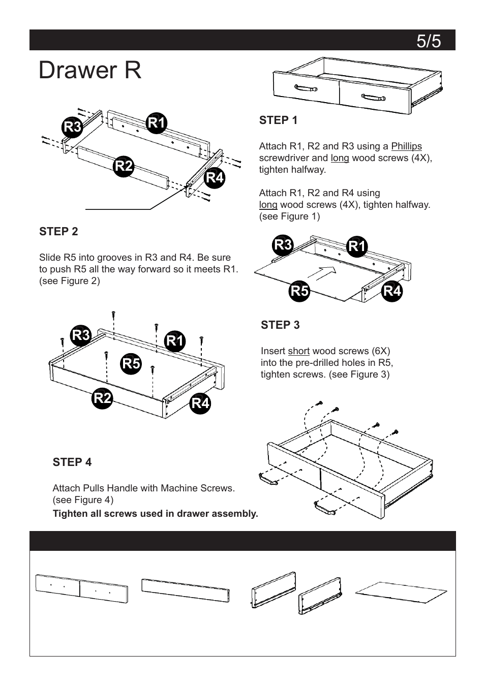 Drawer r, Assembly instructions 5 part list | Home Styles 5254-95 User Manual | Page 5 / 5