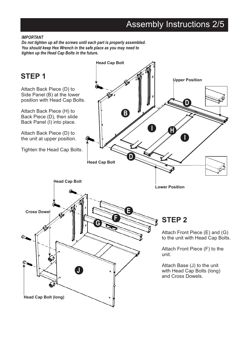 Assembly instructions 2/5, Step 1, Step 2 | Ef g j | Home Styles 4508-95 User Manual | Page 2 / 5