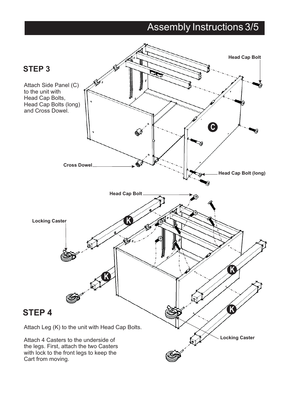 Assembly instructions 3/5, Step 4, Step 3 | Home Styles 4508-95 User Manual | Page 3 / 5