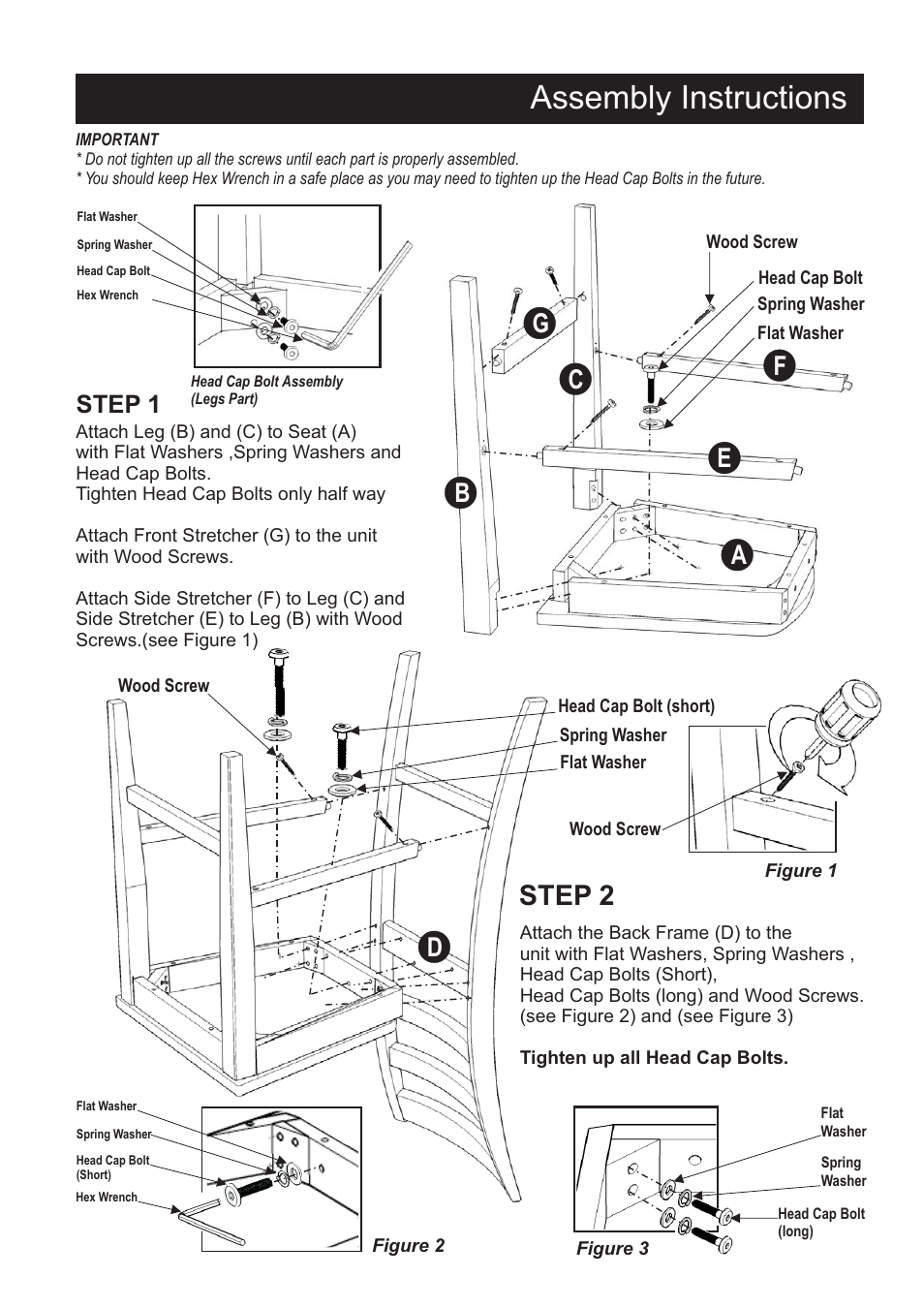 Assembly instructions, Step 2, Bc f g e | Step 1 | Home Styles 5520-89 User Manual | Page 2 / 2