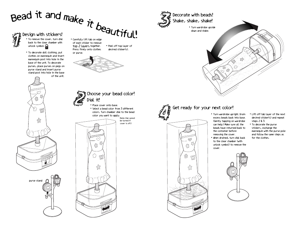 Bead it and make it be autiful, Design with stickers, Choose your bead color! dial it | Barbie 52745-0726-G2 User Manual | Page 2 / 2