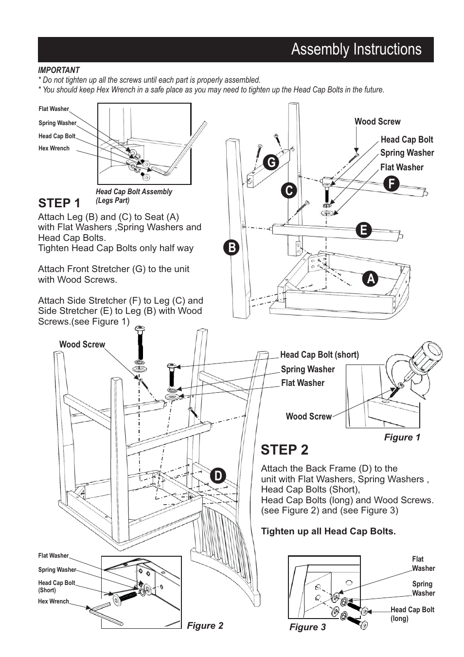 Assembly instructions, Step 2, Bc f g e | Step 1 | Home Styles 5002-89 User Manual | Page 2 / 2