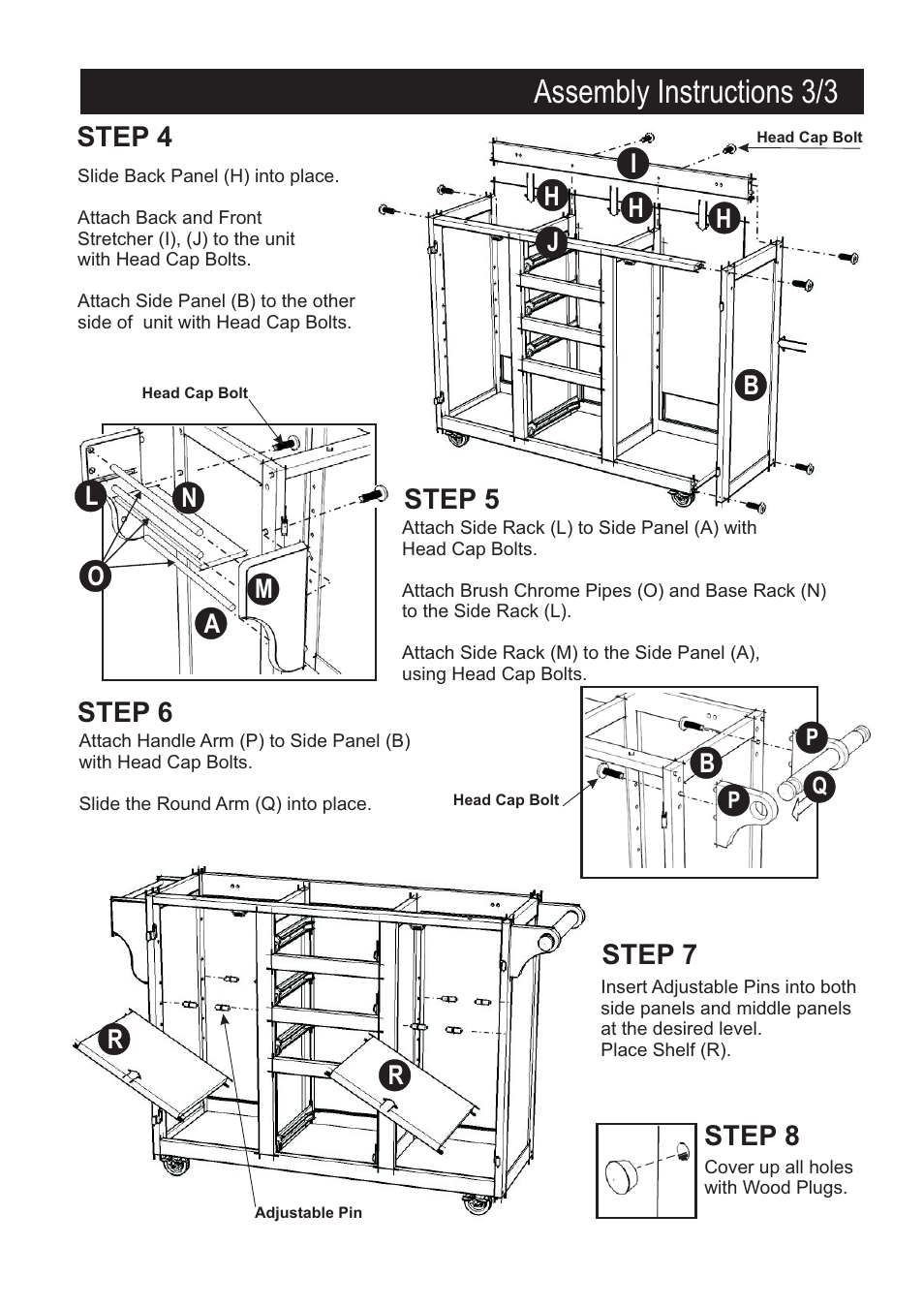Assembly instructions 3/3, Step 4 step 7 step 8, Step 5 | Step 6 | Home Styles 9100-1076G User Manual | Page 3 / 5
