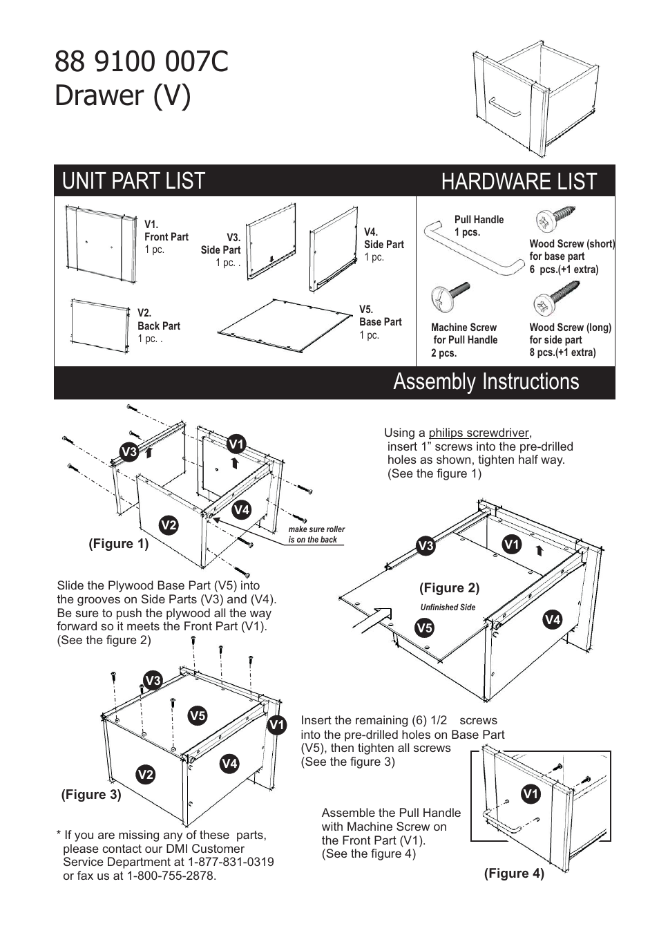 Hardware list, Unit part list, Assembly instructions | Home Styles 9100-1076G User Manual | Page 5 / 5