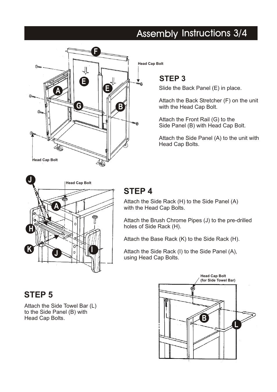 Assembly instructions 3/4, Step 5 step 4, Lb b | Ea b f g | Home Styles 9001-0011 User Manual | Page 3 / 5