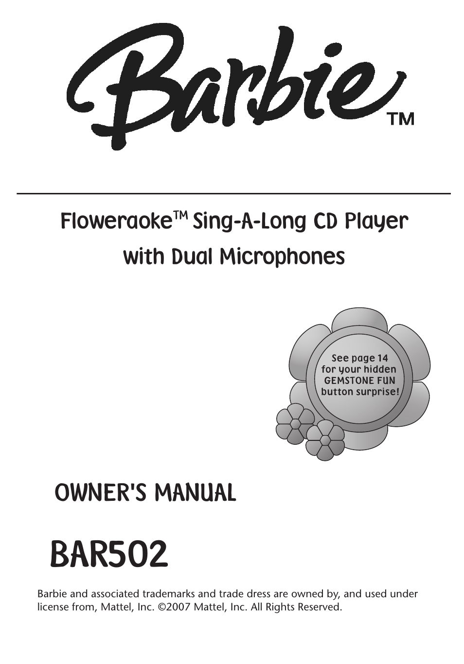 Emerson Radio Barbie BAR502 Floweroake CD Player with Dual Mircophone User Manual | 20 pages