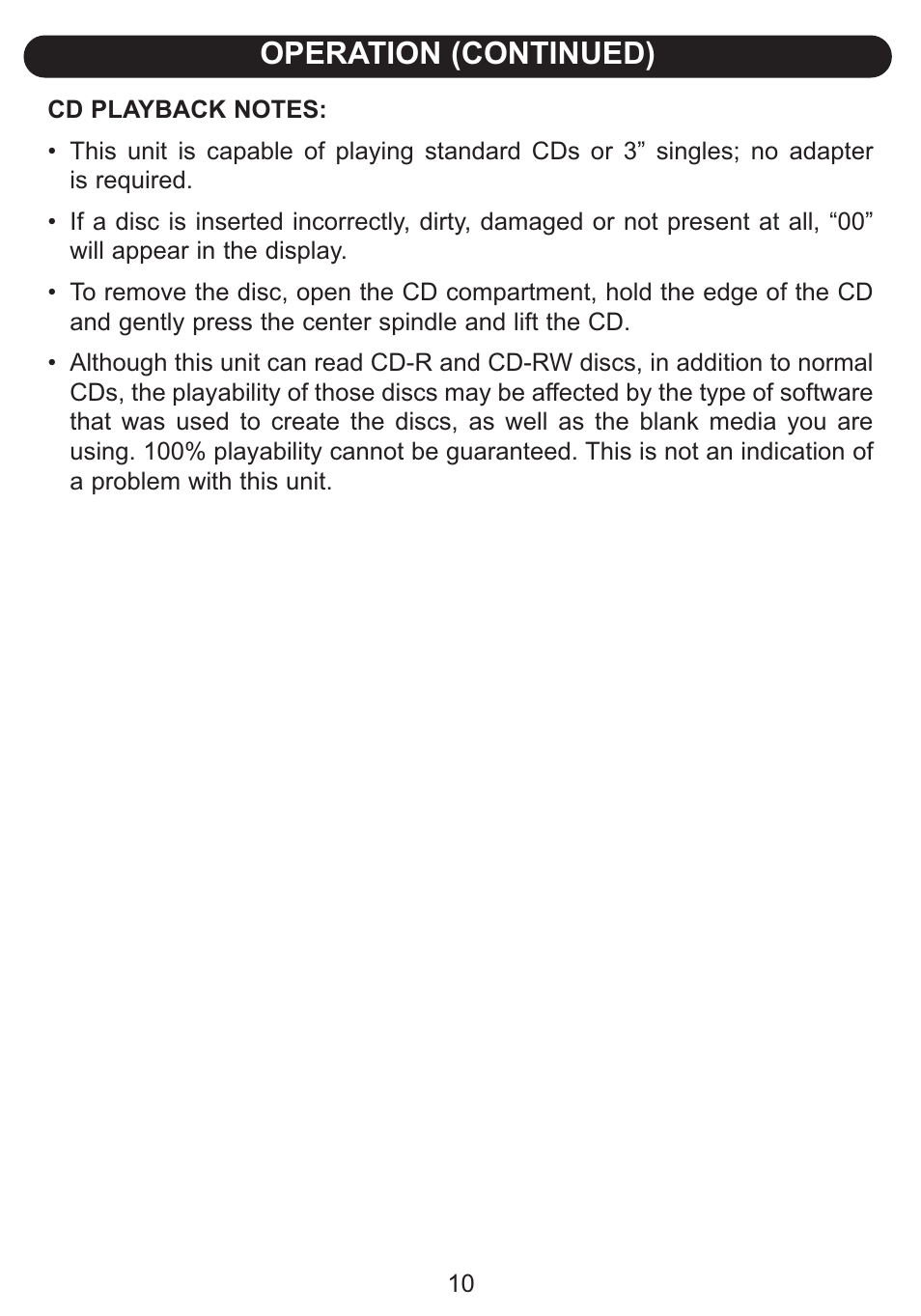Operation (continued) | Emerson Radio Barbie BAR502 Floweroake CD Player with Dual Mircophone User Manual | Page 11 / 20