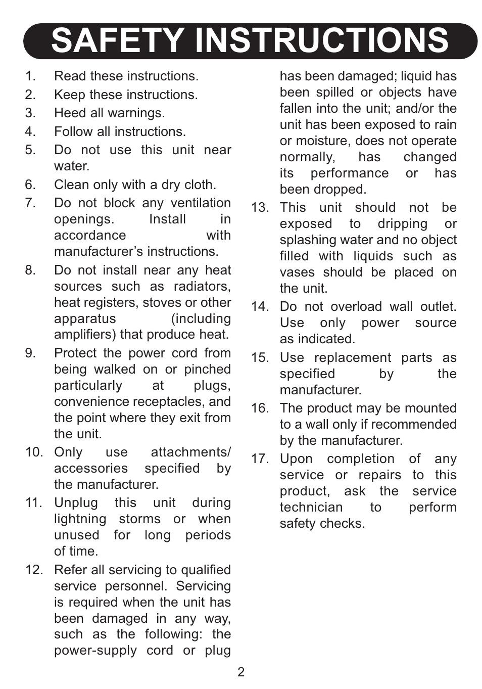 Safety instructions | Emerson Radio Barbie BAR502 Floweroake CD Player with Dual Mircophone User Manual | Page 3 / 20