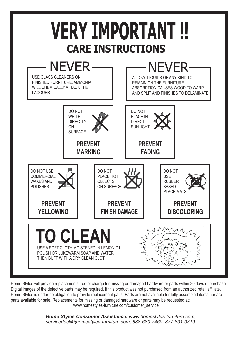 Very important, Never, Car instructions e | Home Styles 5542-94 User Manual | Page 9 / 9