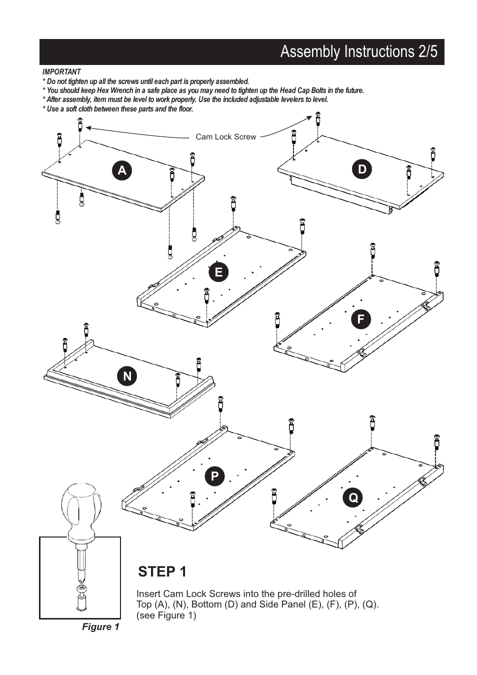 Assembly instructions 2/5, Step 1 | Home Styles 5180-64 User Manual | Page 2 / 5