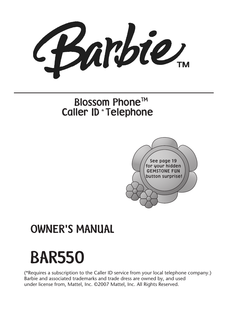 Emerson Radio Barbie BLOSSOM PHONE BAR550 User Manual | 24 pages