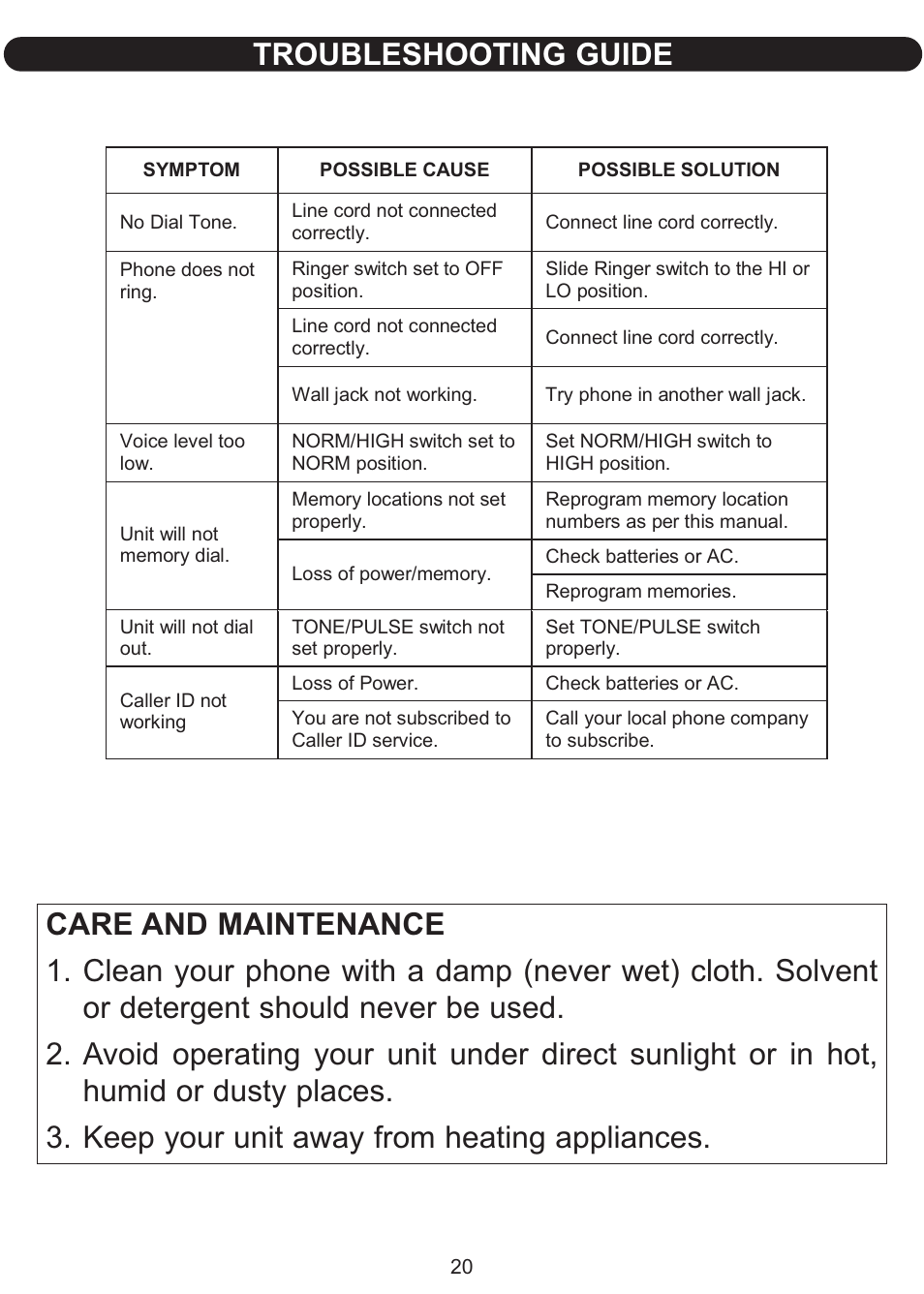 Troubleshooting guide | Emerson Radio Barbie BLOSSOM PHONE BAR550 User Manual | Page 21 / 24