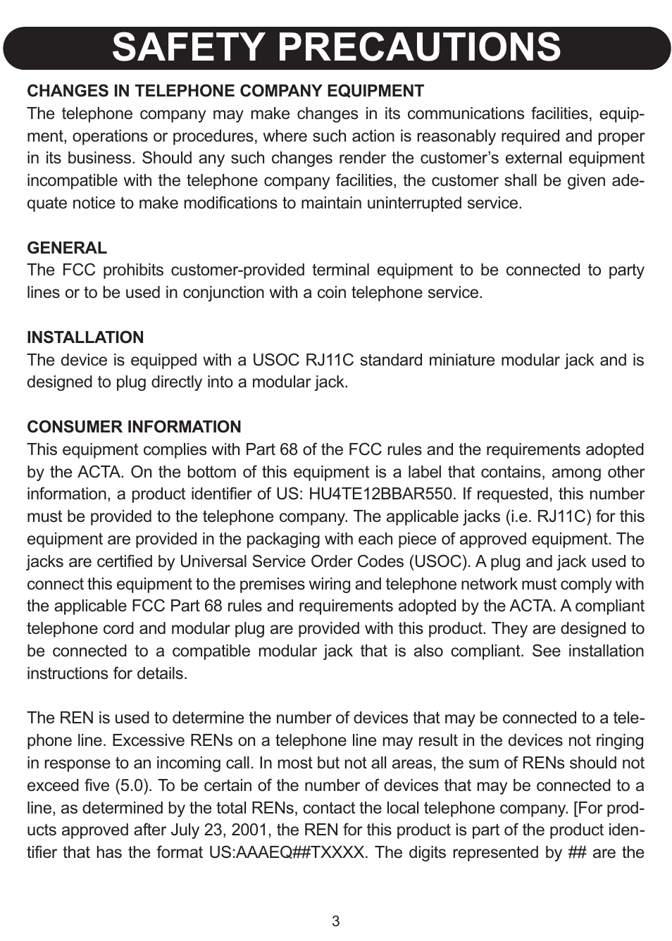 Safety precautions | Emerson Radio Barbie BLOSSOM PHONE BAR550 User Manual | Page 4 / 24