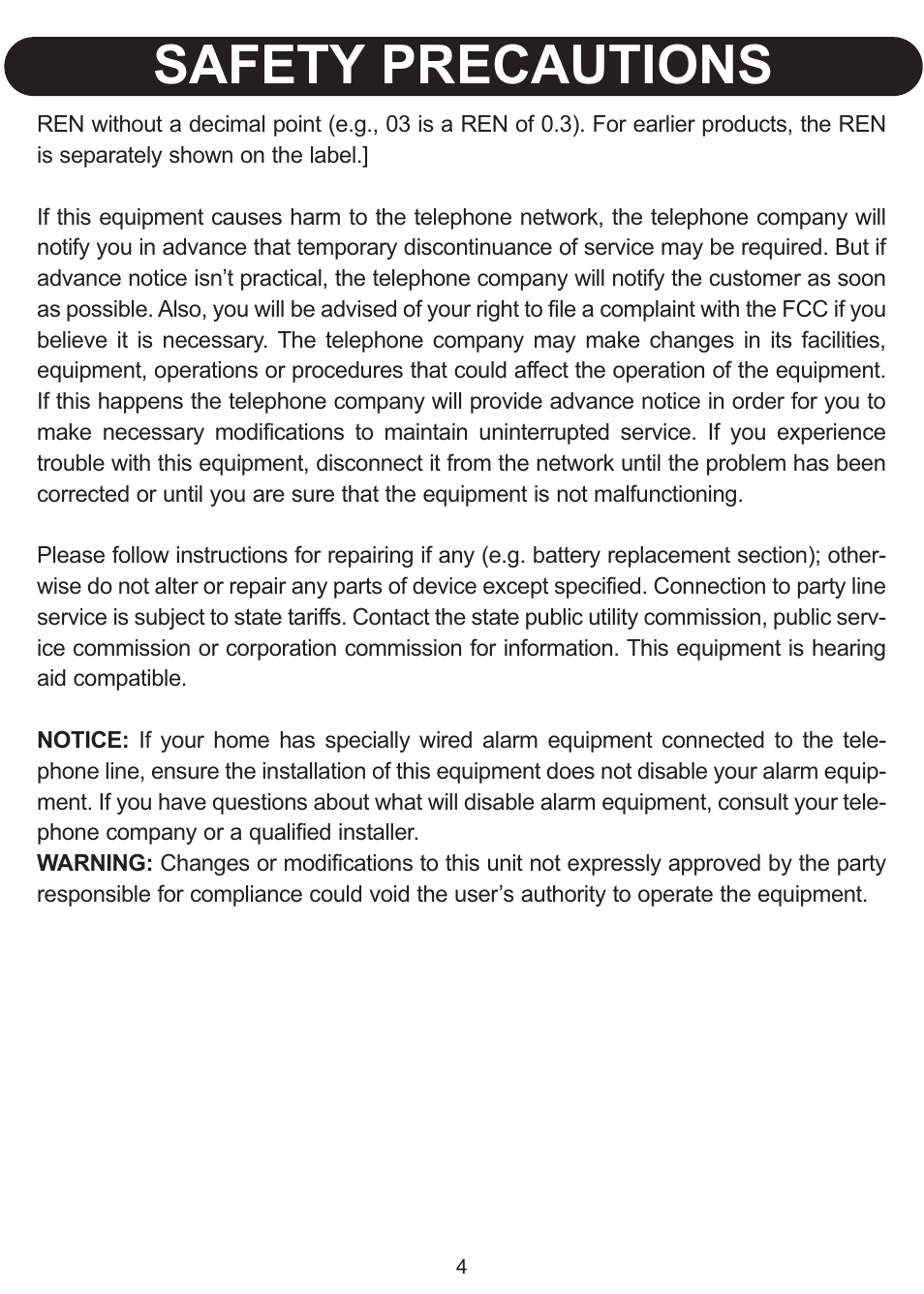 Safety precautions | Emerson Radio Barbie BLOSSOM PHONE BAR550 User Manual | Page 5 / 24