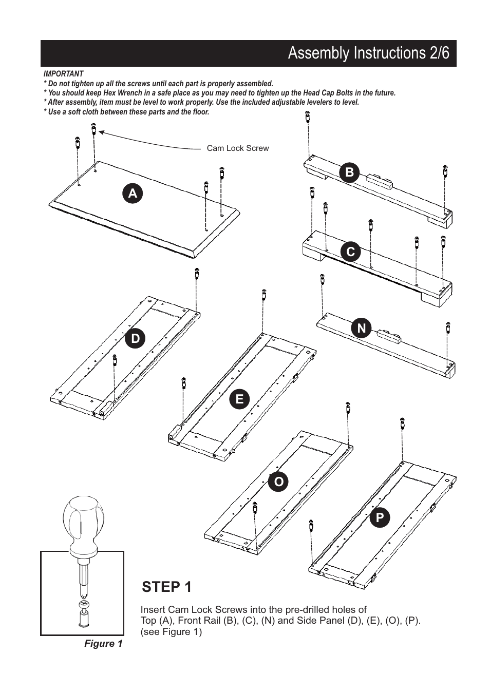 Assembly instructions 2/6, Step 1 | Home Styles 5008-65 User Manual | Page 2 / 6