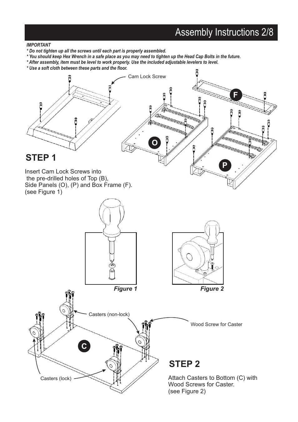 Assembly instructions 2/8, Step 2, Step 1 | Home Styles 5018-95 User Manual | Page 3 / 9