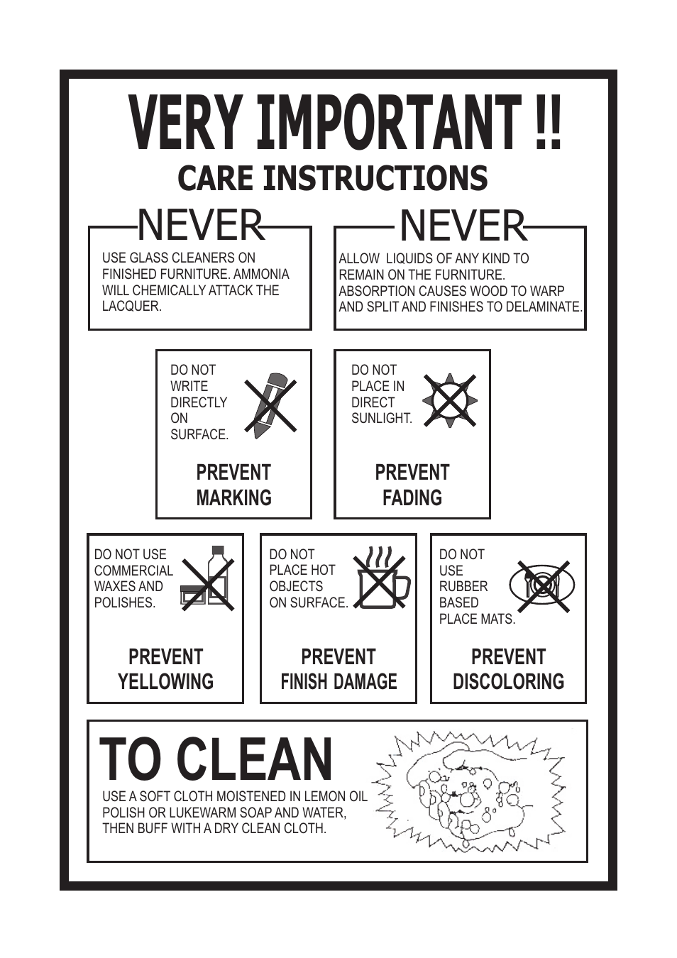 Dmi care instruction, Eng-02, Very important | Never, Care instructions | Home Styles 5520-945 User Manual | Page 3 / 3