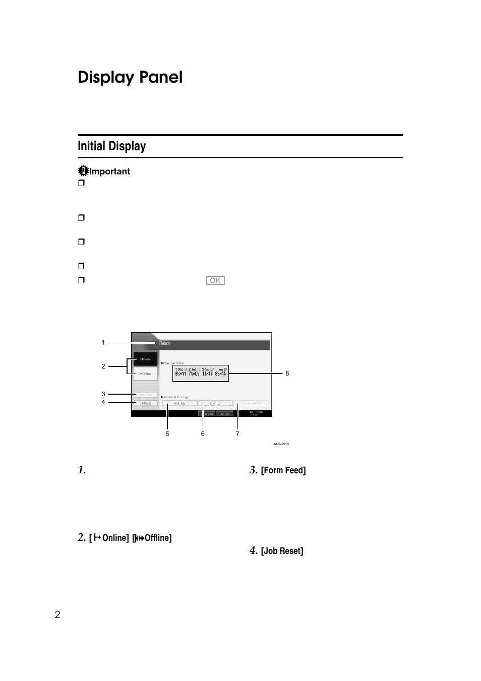 Display panel, Initial display | Ricoh 7500 User Manual | Page 10 / 158