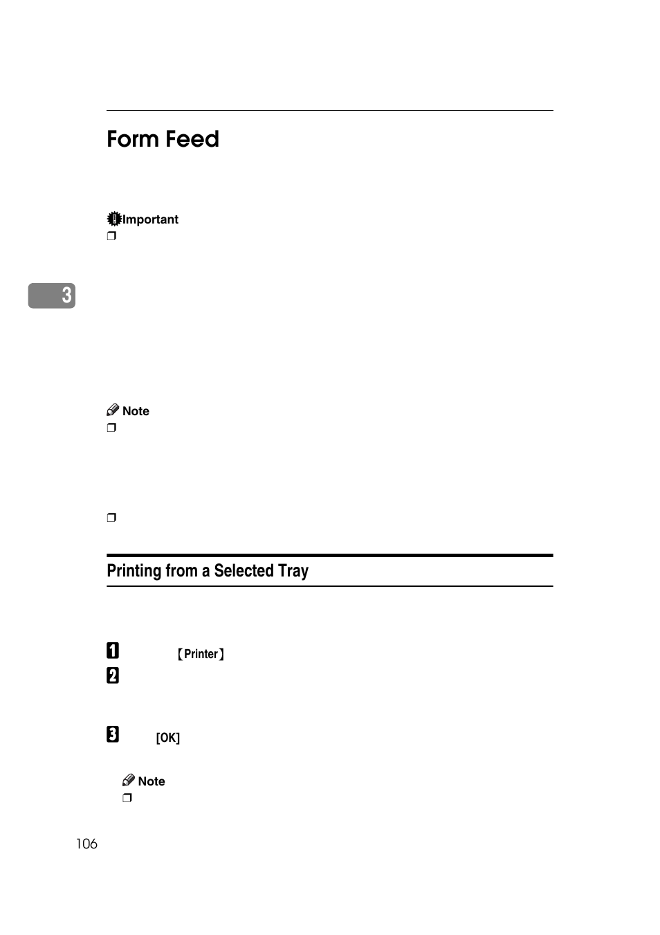 Form feed, Printing from a selected tray, 3form feed | Ricoh 7500 User Manual | Page 114 / 158