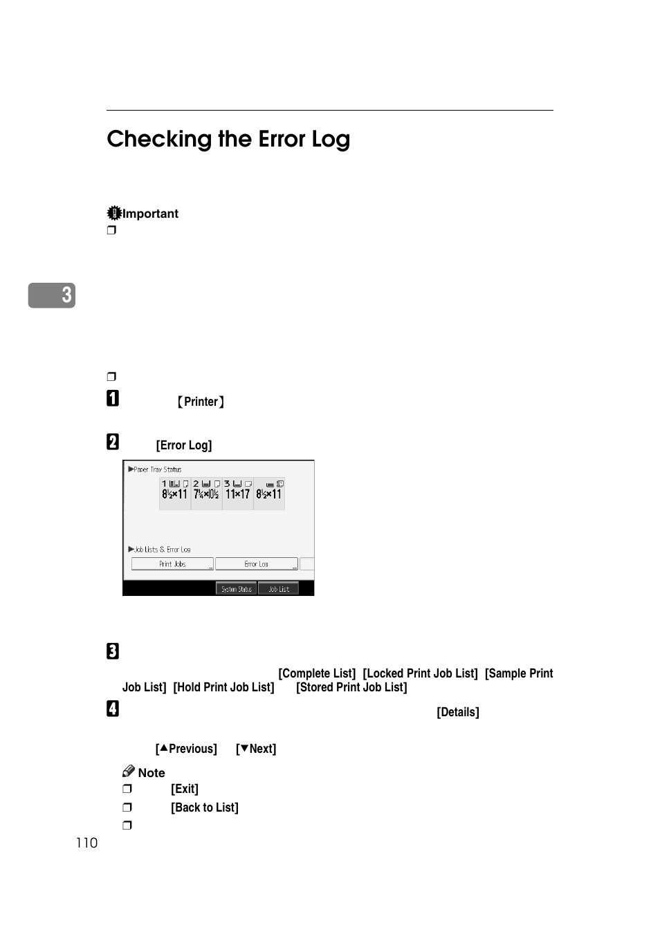 Checking the error log, 3checking the error log | Ricoh 7500 User Manual | Page 118 / 158