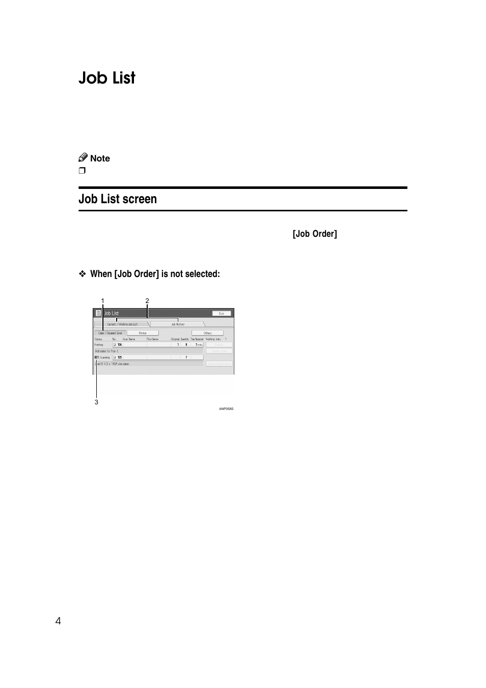 Job list, Job list screen | Ricoh 7500 User Manual | Page 12 / 158